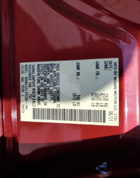 2015 Nissan Altima 2.5 from USA, damaged, VIN 1N4AL3AP1FC469362